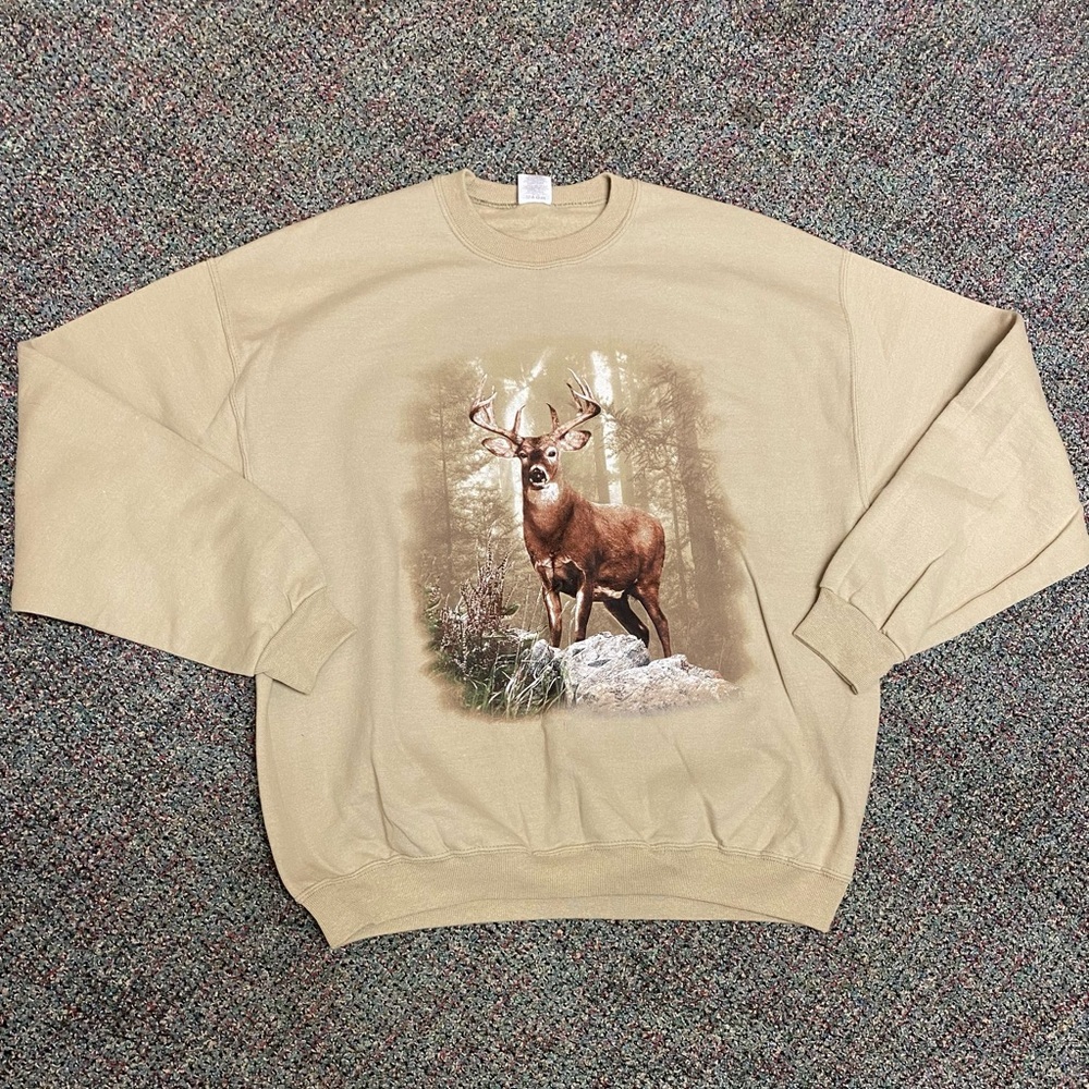 Vintage Jerzees Deer Wildlife Fleece Lined Crewneck Size XL